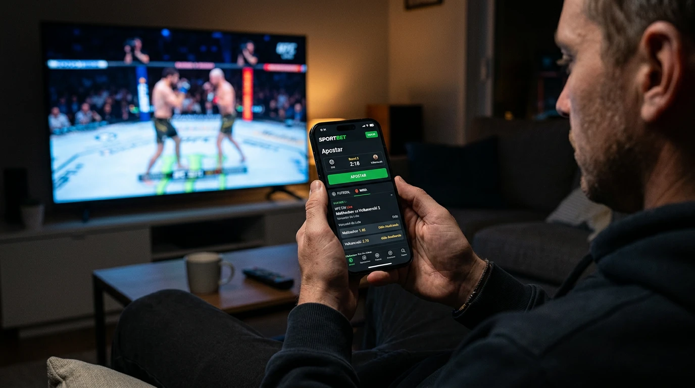 Espectador siguiendo un combate de UFC en directo desde su dispositivo movil